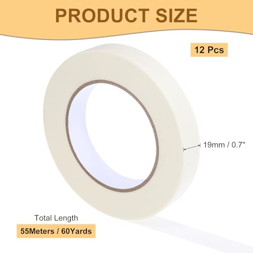 Image of Masking Tape White Painters Tape Paper Tape [for Crafts DIY Walls Painting Packing Automotive Home Decoration Teaching]- 0.7 Inch x 60 Yards /12 Rolls