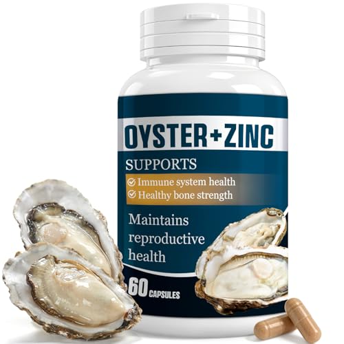 Premium Oyster Extract Capsules with Zinc Powder for Men & Women 60 Count Natural Oyster Supplement Supports Immune System Reproductive Health & Bone Strength