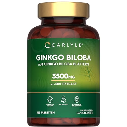 Ginkgo Biloba Hochdosiert 3500mg | 365 Tabletten | Ginkgo Extrakt Kapseln | Carlyle