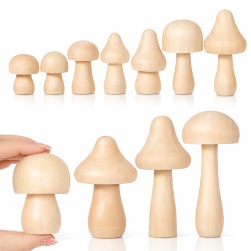 40 Pcs Big Sizes Unfinished Wooden Mushroom Natural Plain Unpainted Wooden Mini Mushroom Figurines Wood Mushrooms Unpainted Art Project Crafting and Fairy Themed Spring Summer Decor