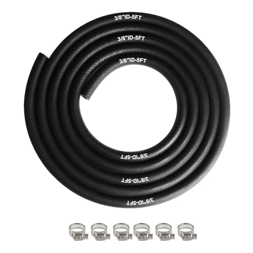 Image of Eunice 3 /8 Inch(10mm) ID Fuel Line Hose, 5 FT NBR Rubber Hose 6Pcs Clamps