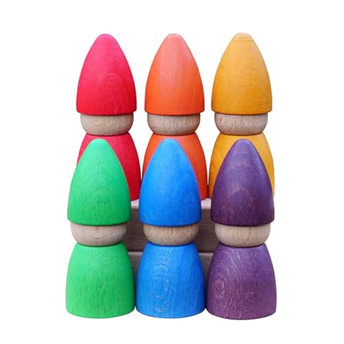 Supvox Buntes Holzpuppen Spielset aus Buchenholz Pädagogisches Farbenerkennungs für Kleinkinder Motorikförderndes Rainbow Stacker Lernspielzeug für Vorschule und Kindergarten