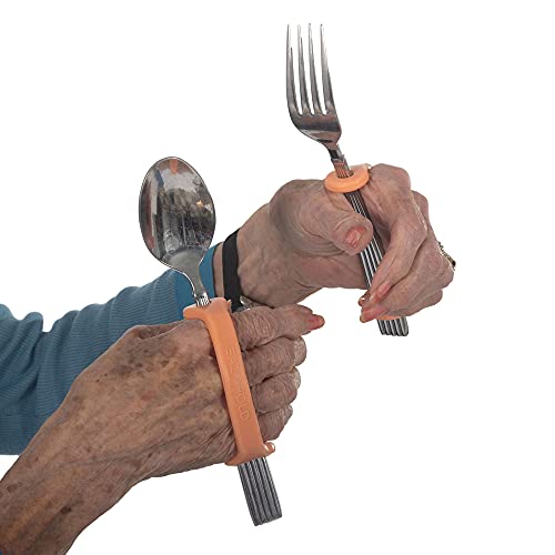 image for EazyHold Orange Silicone Hand Grip Aid, U Cuff, Utensils Holder, Self 