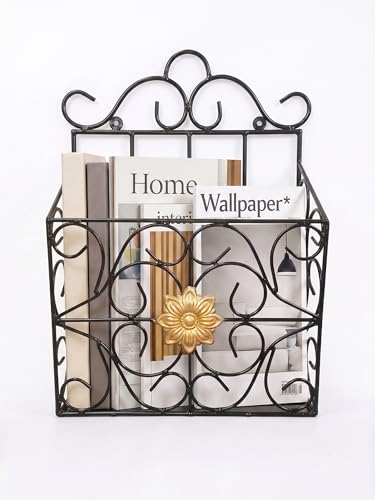 Image of Wall Mounted Hanging File & Magazine Holder - Metal Organizer for Newspapers, Documents & Office Storage | Decorative Rack for Home & Workspace 39x26x10 cm.