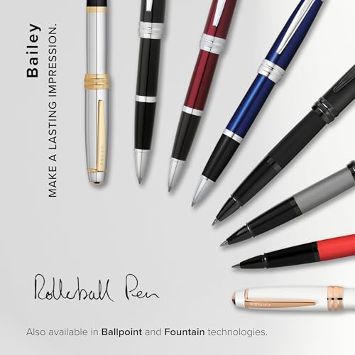 Image of Cross Bailey White & Rose Gold Refillable Rollerball Pen - Medium Point, Black Ink, Presented in a Premium Gift Box