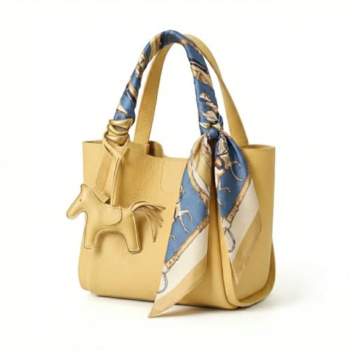 Women's Genuine Leather Bucket Bag Soft Pebbled Crossbody Purse Top Handle Tote Handbag, Adjustable Strap, Perfect gifts (Yellow)