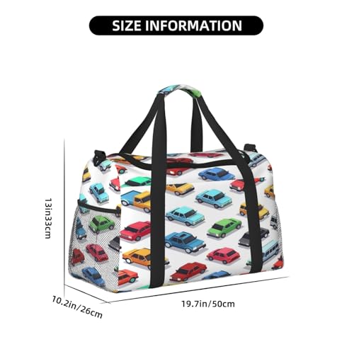 Colorful Cars Pattern Duffle Bag Travel Duffel Bags for Men Women Waterproof Gym Overnight Weekender Bag Carry on Tote Bag3