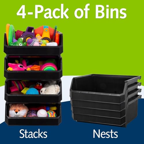 Image of ReadySpace Extra Large Plastic Storage Bins, Stackable Organizer Containers for Closet Pantry Shelf Garage and Office Organization, Black, 4 Pack