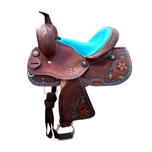 Mini selle de randonnée de cheval Western - Motif floral - 20,3 cm - Pour enfants et jeunes enfants - Marron clair et noir - Avec rênes et collier de...