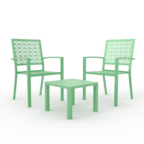 GAOMON 3 Piece Patio Bistro Set, Outdoor Patio Furniture Set with Coffee Table, Conversation Sets for Apartment Balcony, Backyard, Porch, Mint Green,