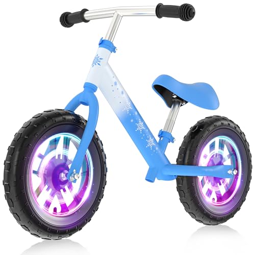 Gleamkid Balance Bike 2 Year Old: Frozen Toddler Balance Bike 2+ 3+ Year Old with Light Up Dual-Wheels, Adjustable Handlebar & Seat, Birthday Xmas Gifts for 2 3 4 5 Year Old Girls Boys Toys