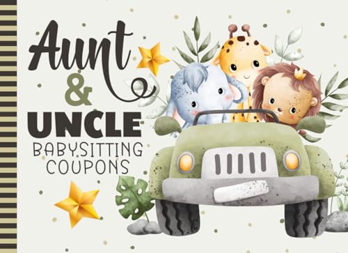 Mimi Babysitting Coupons: 50 Vouchers / Unique Designs on Each Gift Certificate / Blank Template Booklet / For New Mom - Dad - Parents / Zoo Jungle Safari Animal Theme / Elephant Giraffe Lion Cover