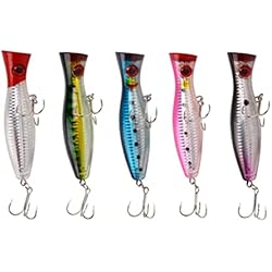 Señuelos Poppers Mar Bzocio SeñUelos de Pesca Superficie - Corchete - Paquete de Pesca de Captura/RotacióN - Pesca en el Mar - 5 Piezas - 12,5Cm y 40 Gramos