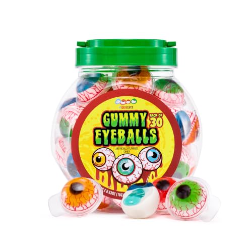 30 Gummy Eyeballs, Spooky Halloween Candy, Individually Wrapped, 19 oz