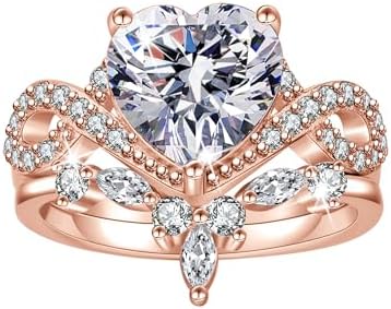 4CT Heart Engagement Rings for Women Promise Rings for Her 5A CZ Cubic Zircon Statement Wedding Rings Set for Women Christmas Mom Valentine's Day Gifts