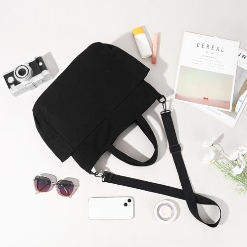 Bolso tipo tote de pana para mujer con bolsillos con cierre miniatura 2