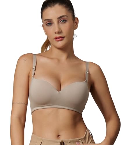 Image of BODYSIZE Women's Demi Cup Padded Bra | Soft Cotton-Lycra Stretch | Wire-Free Comfort, Lightly Padded Support, Seamless with Adjustable Straps (ELA)