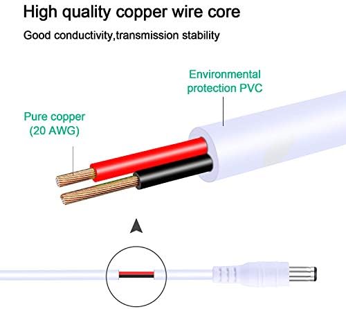 XINYUWIN 2 Pack 12ft/3.6M 2.1mm x 5.5mm Male to Female DC Extension Cable 20AWG White for 5V 12V 24V Wireless Security/CCTV/IP Camera Standalone DVR, LED Strip String Light, Vive VR Base Stations