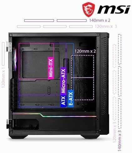 MSI MPG Velox 100R Caja PC Mid-Tower – Capacidad para Placa Base, Puerta de Vidrio Templado, 4 Ventiladores ARGB 120mm, Mystic Light, Soporta 2 Radiadores de 360mm & Ventilación Lateral Opcional 8