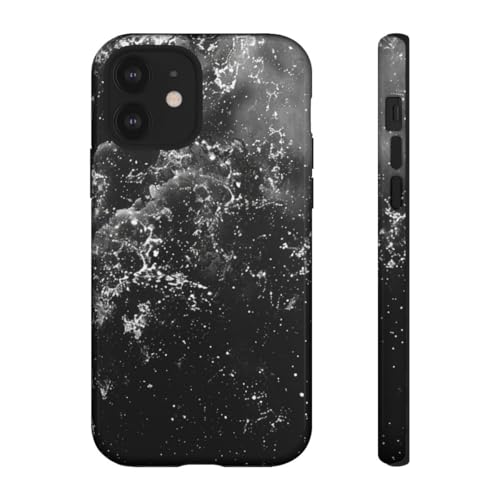 Coque iPhone 12 galaxie noire et blanche rigide brillante housse de protection fine