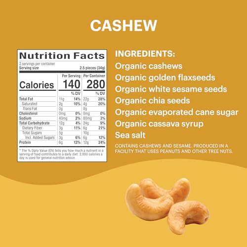 Tosi Almond and Cashew Protein Bars Combo, Plant Based with Nuts, Gluten-Free Crunchy Snacks, Vegan, Organic, Flax & Chia Seeds, Soy-Free, Omega 3s, 12G Protein, 2.4 oz, 12-Pack