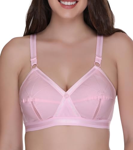Image of SONA Women's Perfecto Cotton Full Coverage Non-Padded Wirefree Everyday Bra - Anti Bacterial - Side Support Shaper (Pack of 1 Pink 92C)