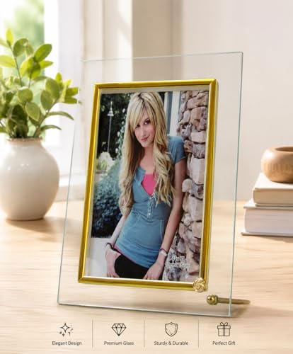 Image of Home Decor Gold Geometric Glass Photo Frame - Modern Design (4X6)