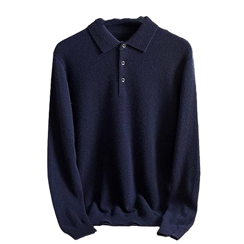 Alloaone Men Winter 100% Solid Lapel Bottoming Long-Sleeved Solid Color Business Middle-Aged Cashmere Sweater