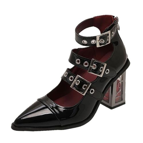 Bellirala Women's Rose Flower Mary Jane Heels Gothic Y2k Costume Footwear Cute Lolita JK Pumps Chunky Block High Heel Ankle Strap Cosplay Shoes