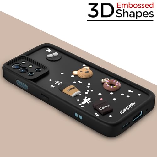 Image of Pikkme Back Cover for OnePlus 8T 5G / OnePlus 9R 5G | Cute Fun Cartoon 3D Bear Silicone Full Body Protection Bumper Cover (Black)
