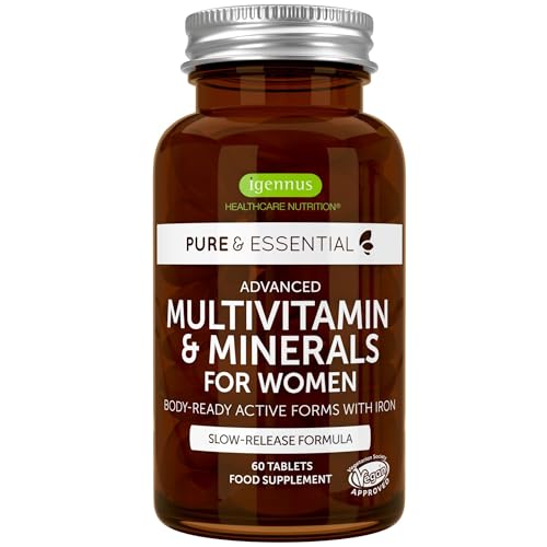 Multivitaminas Mujer Complejo Vitamínico Completo con Minerales Y con Hierro, Folato, Vitamina D3 y zinc, de Alta Absorción, 60 comprimidos, de Igennus