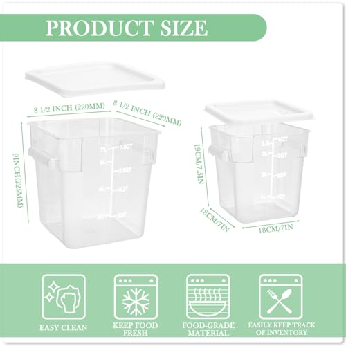 Image of Lallisa 4 Pcs 8qt & 4qt Clear Food Storage Containers with Lids Handles and Scales, Stackable Plastic Square Food Storage Containers for Dough Proofing Baking Kitchen Restaurant(White)