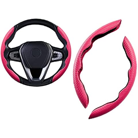 Sport Universal Car Steering Wheel Covers, 38 cm, Made of Ultralight Carbon Fibre, Non-Slip Breathable Steering Wheel Cover, for Most Cars, SUVs, Trucks (Pink) Cover