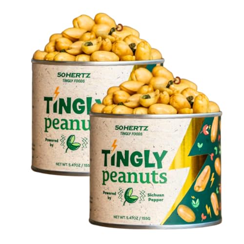 50Hertz Tingly Peanuts 5.5 oz Can (2 Pack) – Extra Large Crunchy Peanuts with Sichuan Pepper (Szechuan Peppercorn) – Tongue-Tingling Mala Numbing Snacks – 35g Protein, Natural Dry Mouth Relief