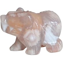 Hand Carved Gemstone Crystal Bear Figurine Animal Statue Carving Office Home Decor 1.5 Cherry Blossom Agate