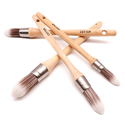 COTTAM Synthetic Sash Brush Set | Round Brushes | Set Of 4 | For Painting & Cutting In Windows, Doors, Pipes, Mouldings & Profiles With Oil & Water Based Paints