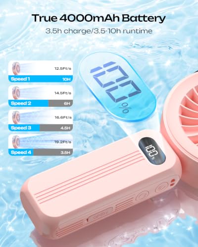 Image of Otlonpe Handheld Misting Fan Portable, Powerful 4 High Speeds Rechargeable Small Hand Held Fan Water Mist, 4000mAh Battery Operated, Foldable, Lanyard, Personal Cooling for Travel Men Wome