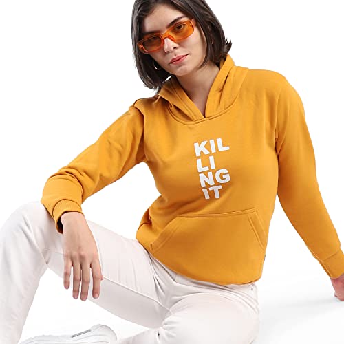 Image of PINACOLADA Women's Cotton Solid Printed Sweatshirt with Hoodie, Regular Fit for Casual Wear Full Sleeve Sweatshirt Crafted with Comfort Fit and High-Performance for Everyday Wear