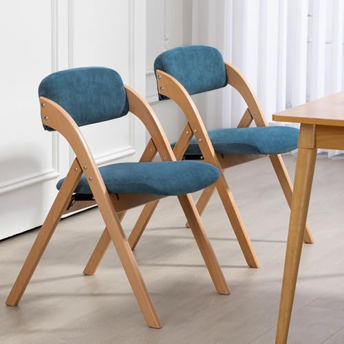 Villeston Klappstühle mit gepolsterten Sitzen, Set aus 2 stapelbaren Holz-Esszimmerstühlen mit abnehmbarem Bezug, extra klappbarer Stuhl für Gäste, Küche, Büro, Hochzeit, Party, Picknick