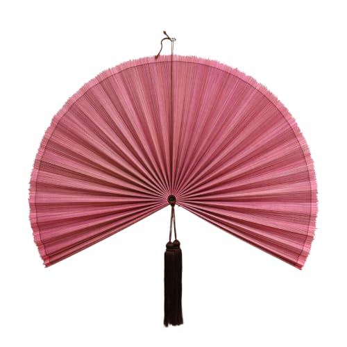 SUCHUBU Pink Bamboo Wall Fan, 40" Vibrant Handwoven Wall Decor,
