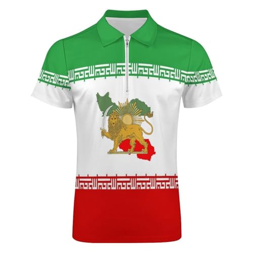 Polo homme manches courtes vert imprimé Lion et Soleil et carte de l'Iran en grandes tailles