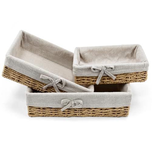 Kleemeiero 3 Cesto Intrecciato Portaoggetti Cestino per Lievitazione Pane Cesto Intrecciato Frutta Ceste Pane Panificio Cesto Intrecciato Rettangolare per Snack, Verdure, Strumenti, (35cm/30cm/25cm)