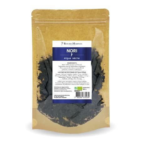 Alga Nori Bio de purpurina – 50 g – Fabricado en Francia – Para ensaladas y peces (1)