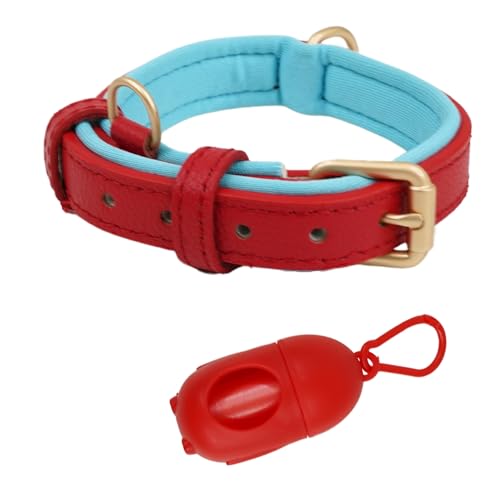 MAHESA® Collar Perro Cuero + Dispensador de Bolsa para Excrementos de Perro| Collar Perro pequeño y Mediano, el Mejor Accesorio para Sus Mascotas.