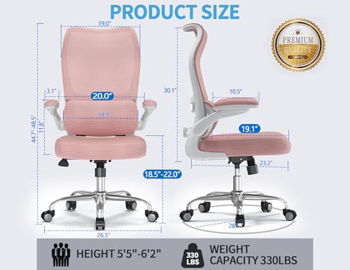 Image of TRALT Office Chair Ergonomic Desk Chair - Gaming Chair with Lumbar Support | 330 LBS Home Office Desk Chairs , Reading Chair with Flip-up Armrests, Comfortable Computer Chairs (1, Pink)