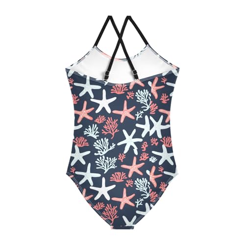 ALAZA Starfish Colorful Blue Coral Reef Girls Swimsuit Bathing Suit Beach Swimwear One Piece 3-10T2