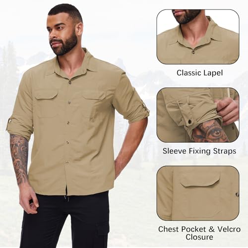 Durio Camisetas masculinas de pesca de manga comprida com proteção UV, proteção solar, secagem rápid
