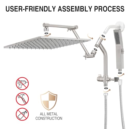 Image of All Metal 12 inch Luxurious Rain Shower Head with Handheld Spray, Power Jet