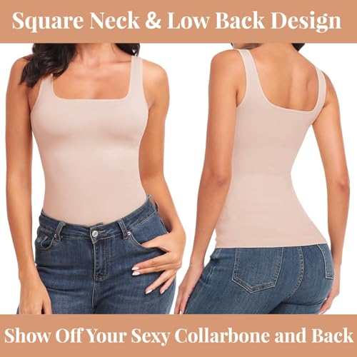 Image of EUYZOU Women's Tummy Control Shapewear Tank Tops Seamless Square Neck Compression Tops Slimming Body Shaper Camisole