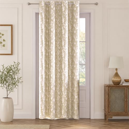 Image of HOKIPO Luxe Foliage Foil Printed Curtains 7 Feet Long 1 Panel, Cream